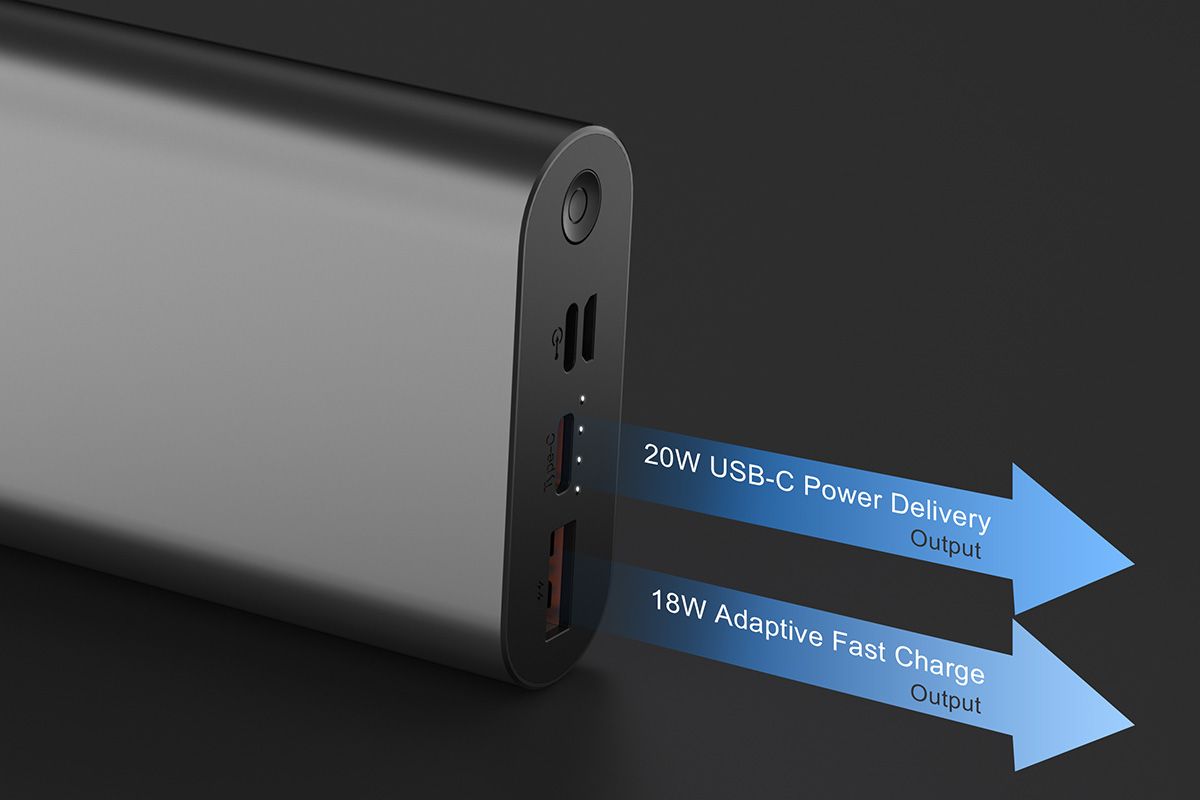 Close-up of power bank showcasing fast charging capability - Detailed product rendering by DDB Studio